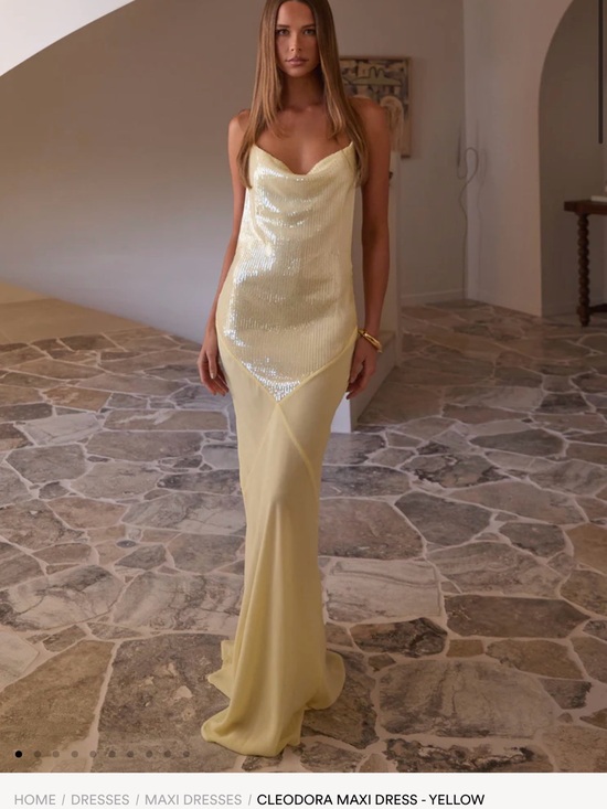 Peppermayo Dresses & Skirts - Peppermayo Yellow Sequin Cowl Neck Maxi Dress